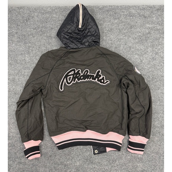 Akdmks Vintage Black Pink Quilted Hooded Bomber Jacket‎ Varsity Style Women's M - Picture 10 of 14